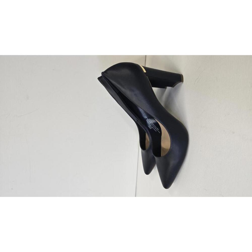 Marc New York Andrew Marc Black Pointed Toe Block Heel Pumps Gold Detail 8.5M